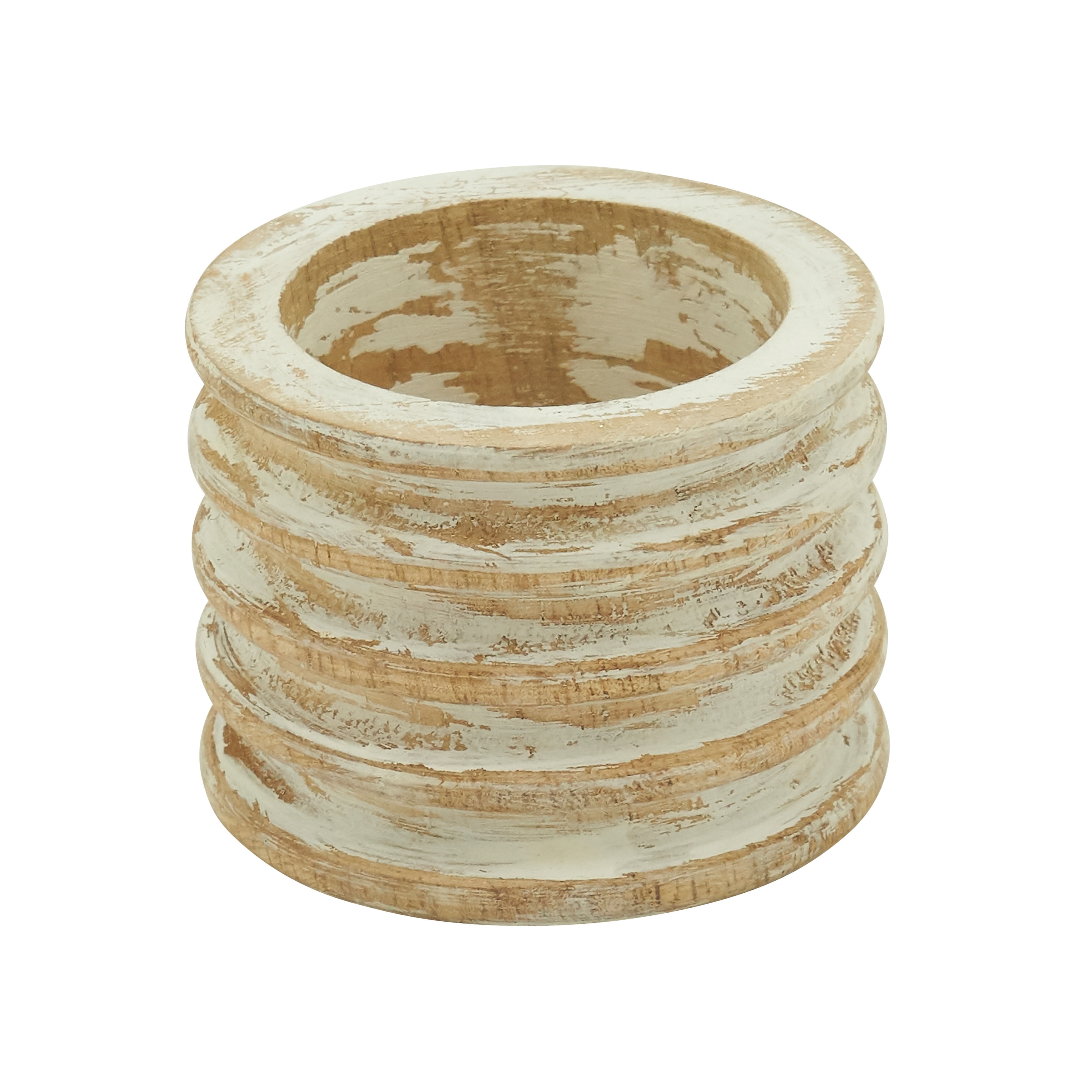 Wood Ribbed Design Napkin Rings (Set of 4)