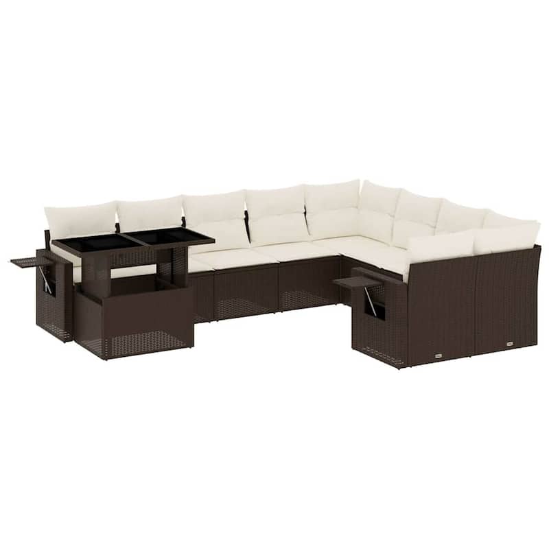 vidaXL Patio Sofa Set with Cushions Outdoor Furniture 10 Piece Poly Rattan - 24.4 x 24.4 x 27.2