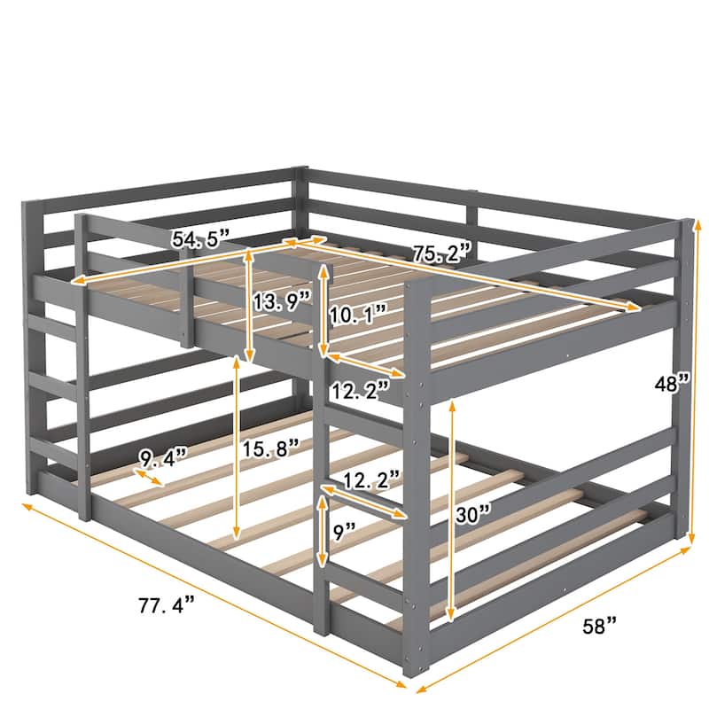 Wooden Bunk Bed with 2 Ladder