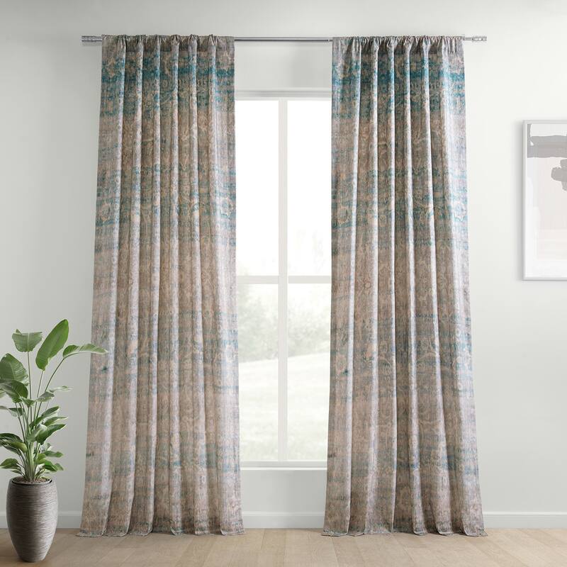 Exclusive Fabrics Textured Cotton Printed Curtains for Bedroom and Living room (1 Panel) - 50 X 96 - River Teal Blue