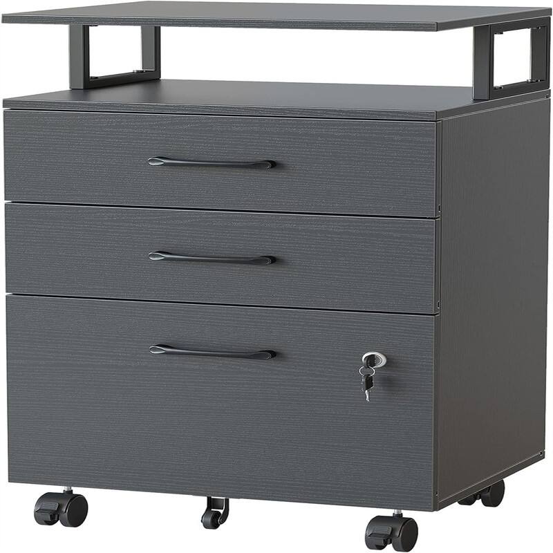 3-Drawer Rolling Filing Cabinet - 6.3"D x 30.12"W x 21.65"H - Black