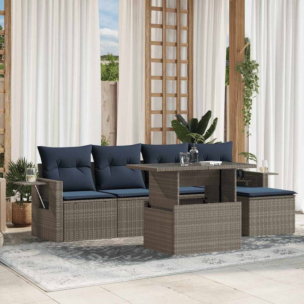 vidaXL Patio Sofa Set with Cushions Table and Couches 6 Piece Poly Rattan - 21.7 x 24.4 x 27.2