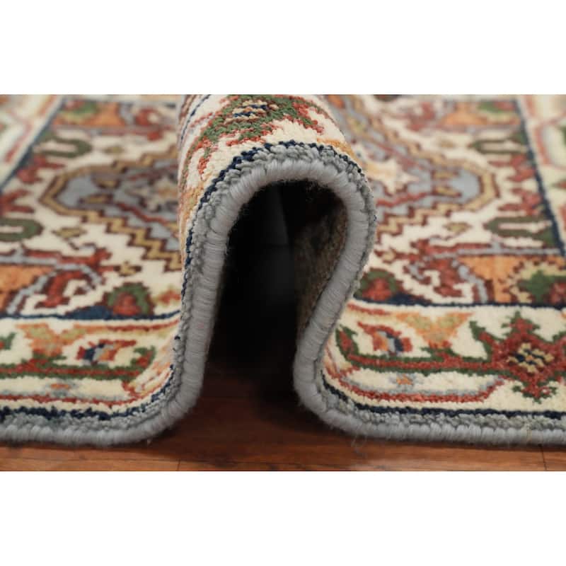 Hand Knotted Oriental 100% Wool Carpet Traditional Medallion Navy Blue & Blues Heriz (serapi) Area Rug - 3' 3'' X 2' 0''