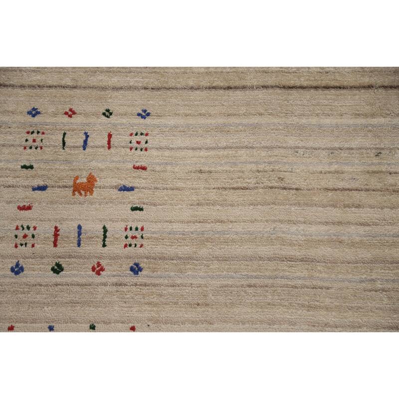 Hand Knotted Oriental Viscose Silk Carpet Tribal Animal Pictorial Beige & Ivories Gabbeh Area Rug - 9' 10'' X 10' 2''