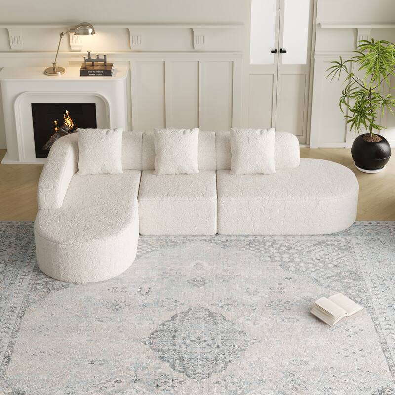 Curved Modular Sofa with Chaise Lounge, Full Compression Upholstered Boneless Sofa, Corner 3 Seater Sofa with 3 Pillows