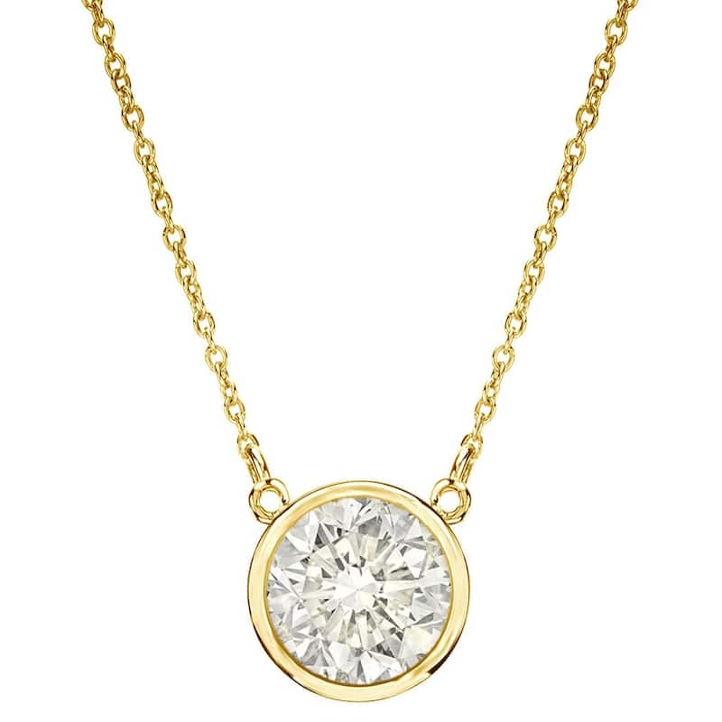 Auriya 1/3ctw Round 14k Gold Bezel Solitaire Diamond Necklace (J-K, I1-I2) - 4.4mm