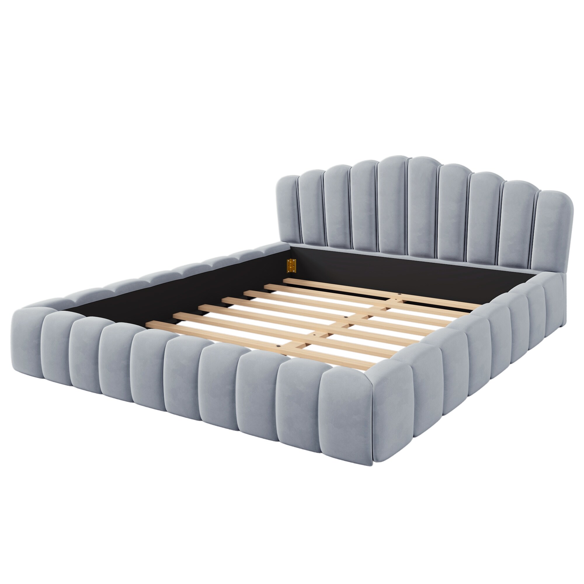 Roomfitters Velvet Queen Bed Frame with Shell Headboard