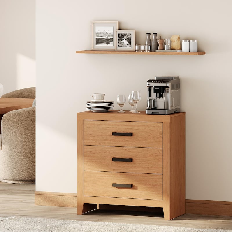 WAMPAT Farmhouse 3-Drawer Dresser, Wooden Chest of Drawers, Modern Storage Organizer & Nightstand for Bedroom, Living Room