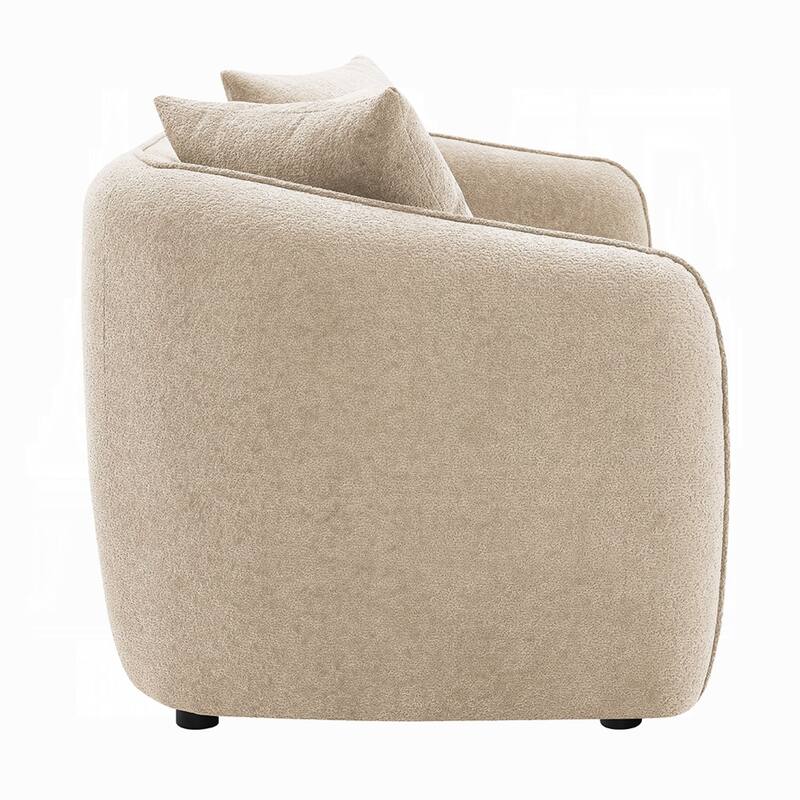 Keina Sofa, 3 Accent Pillows, Rounded Back, Beige Chenille, 79 Inch