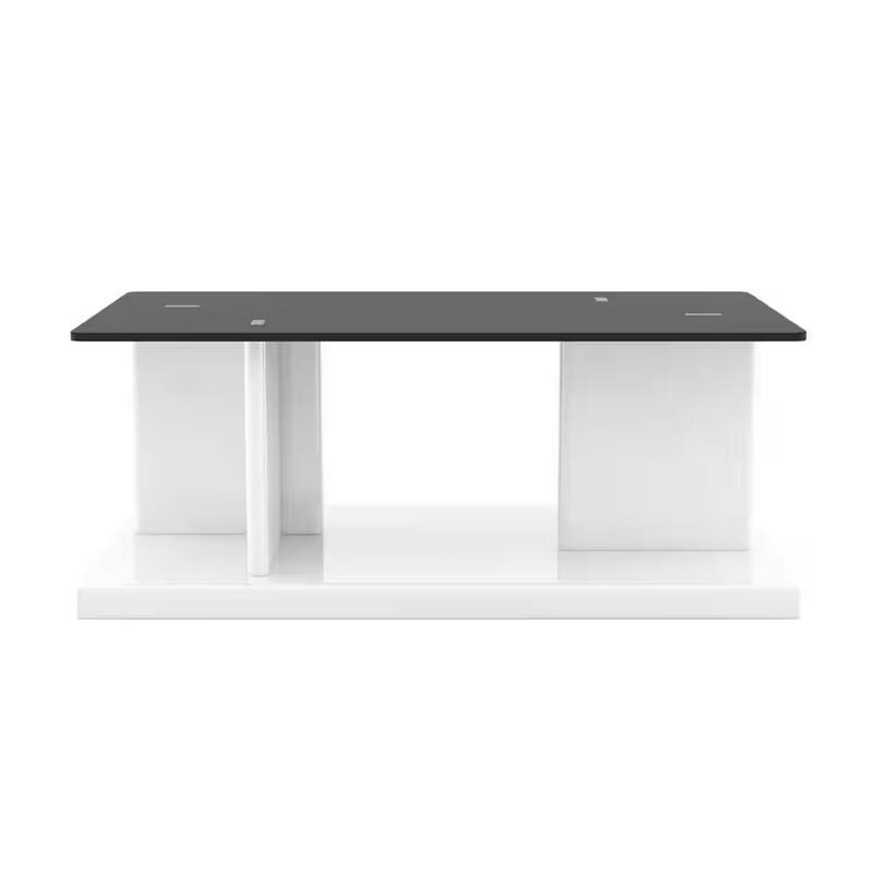 Liam 47 Inch Rectangular Coffee Table, White Wood, Pedestal Base, Glass Top