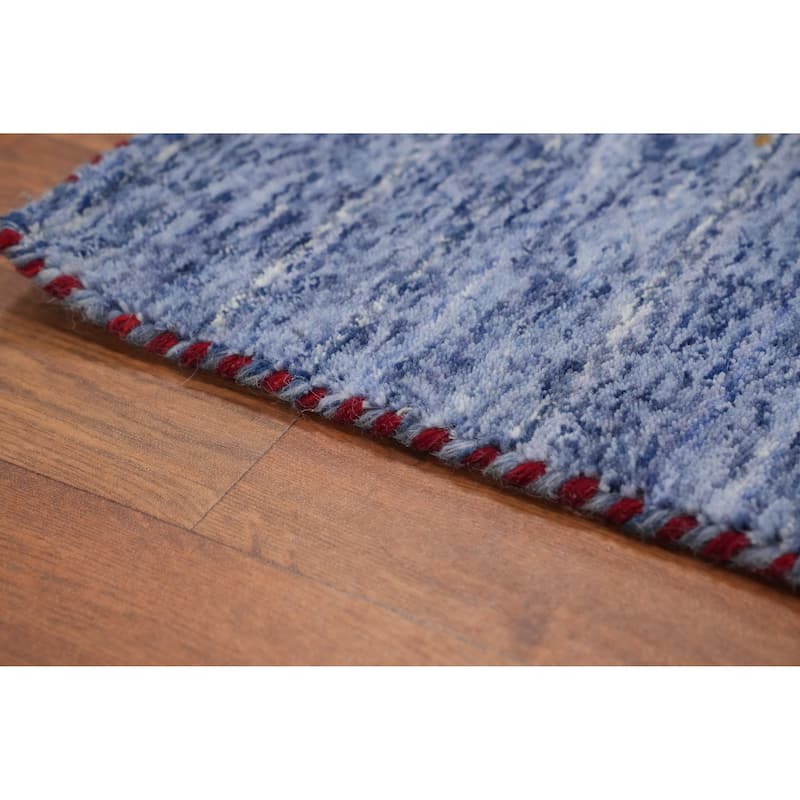 Hand Knotted Oriental 100% Wool Carpet Tribal Animal Pictorial Navy Blue & Blues Gabbeh Area Rug - 9' 10'' X 9' 10''