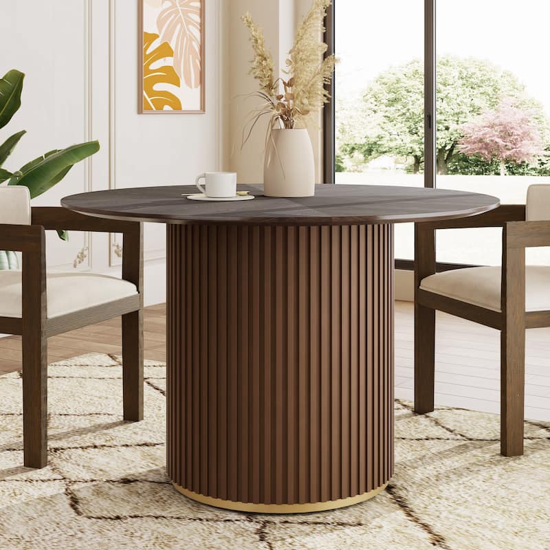 Christopher Knight Home - Malcolm Round Pedestal Dining Table. - Walnut.