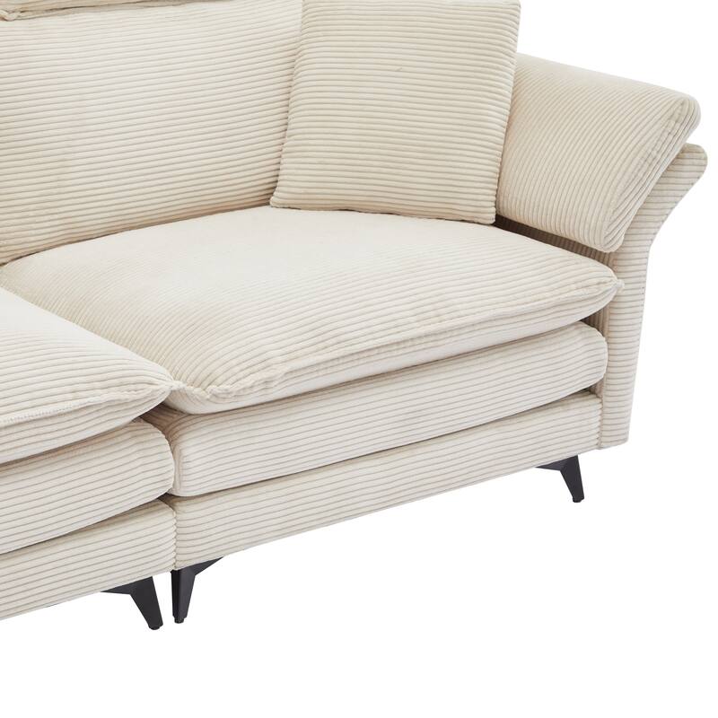 85.8'' Modern Corduroy Beige Sectional Sofa with Ottomans and Removable Headrests
