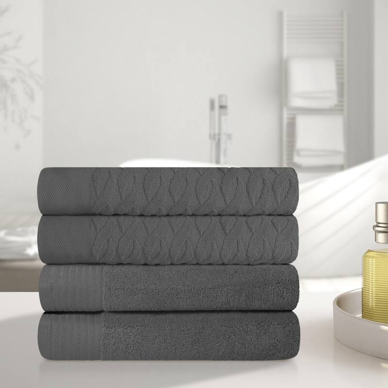 Turkish Cotton Herringbone and Solid Bath Towel Set by Superior - Grey