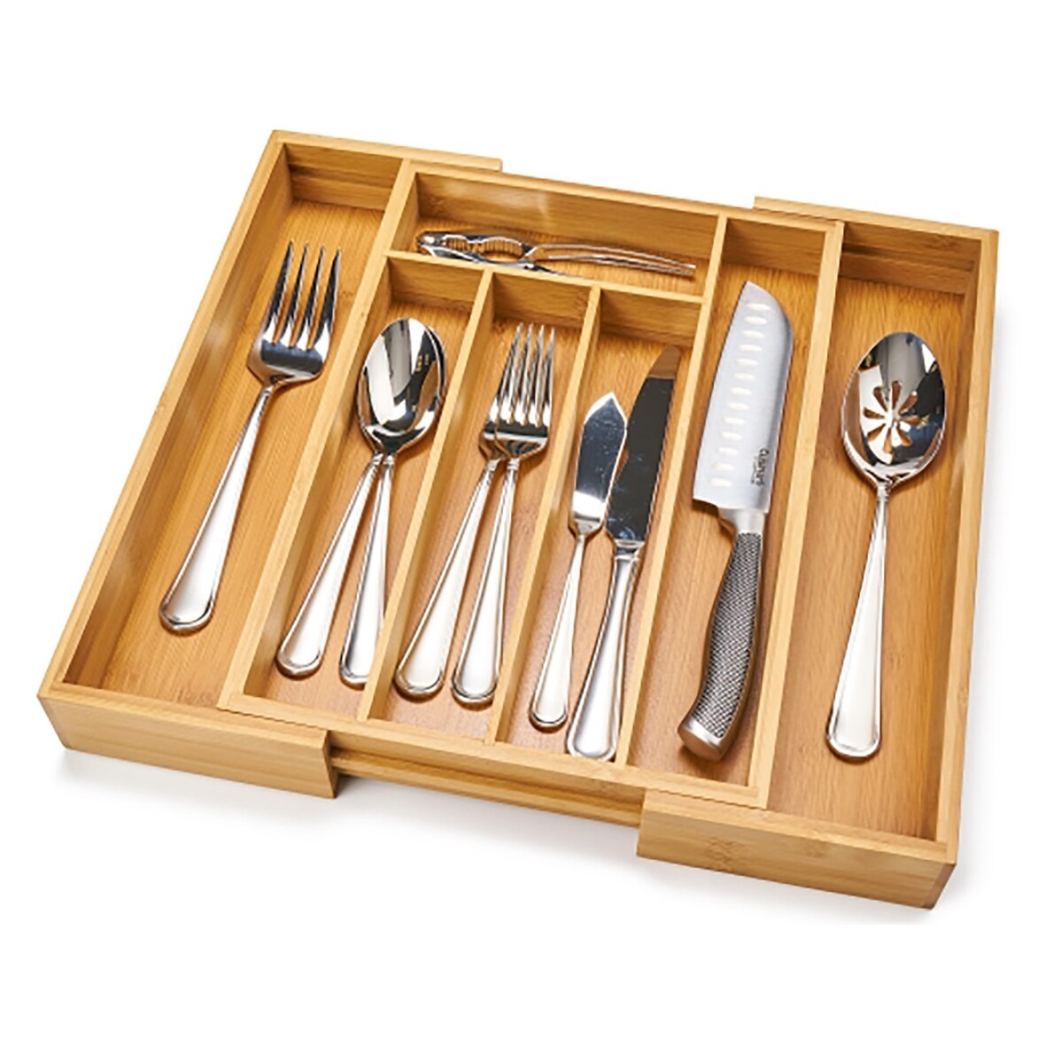 Shop Bamboo Expandable 7 Compartment Cutlery Tray Drawer