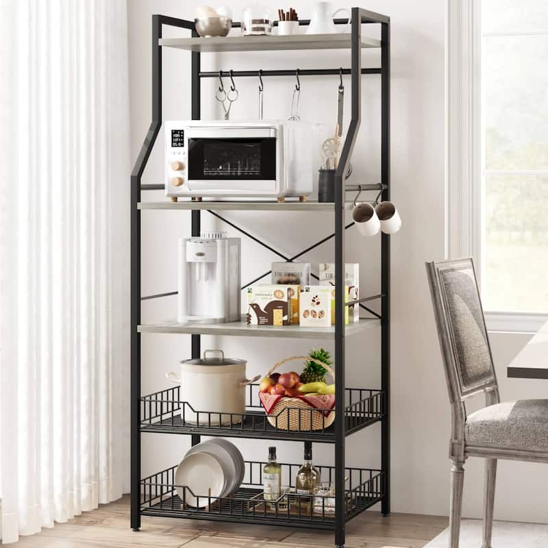 5-Tier Kitchen Bakers Rack with 2 Large Wire Baskets