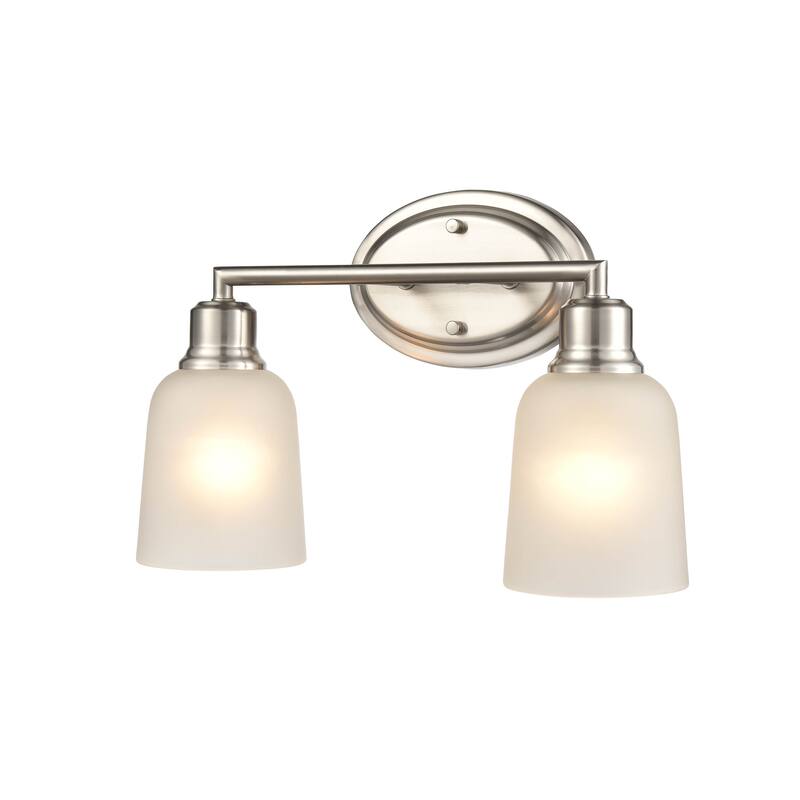 Millennium Lighting Amberle Brushed Nickel or Matte Black 2 Light Bathroom Vanity Fixture with Frosted White Shade