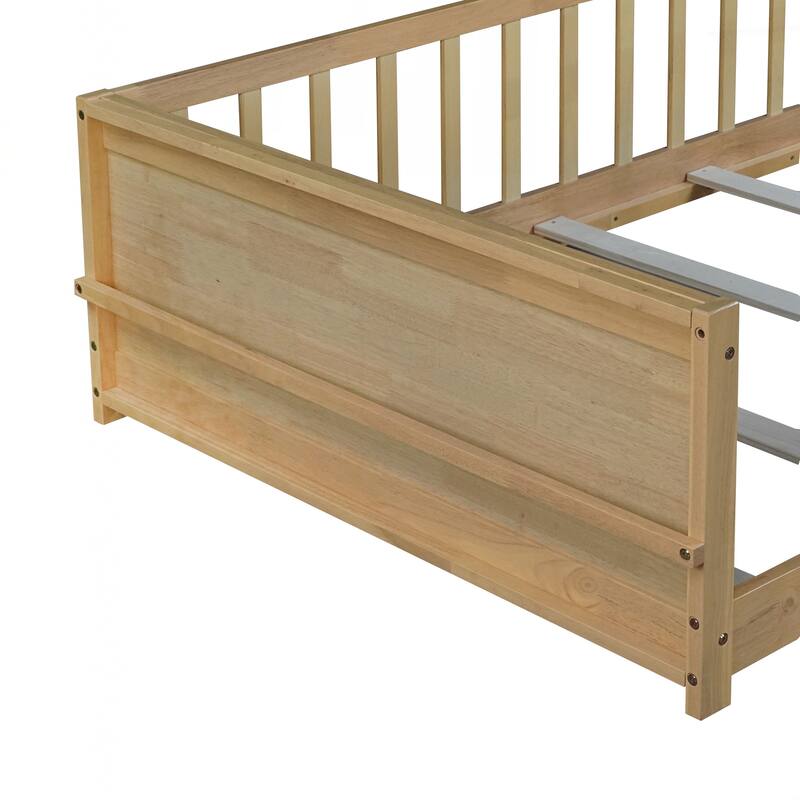 Twin size Floor Platform Bed with Built-in Book Rack