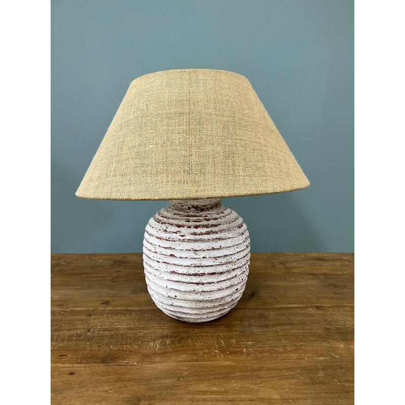 20-Inch-High Lamp Distressed White with Jute Lamp Shade