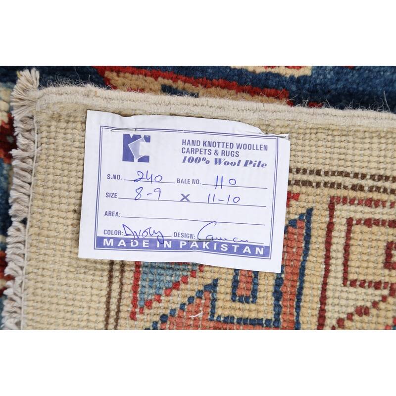 Geometric Super Kazak Oriental Vegetable Dye Area Rug Wool Handmade - 8'8" x 11'9"