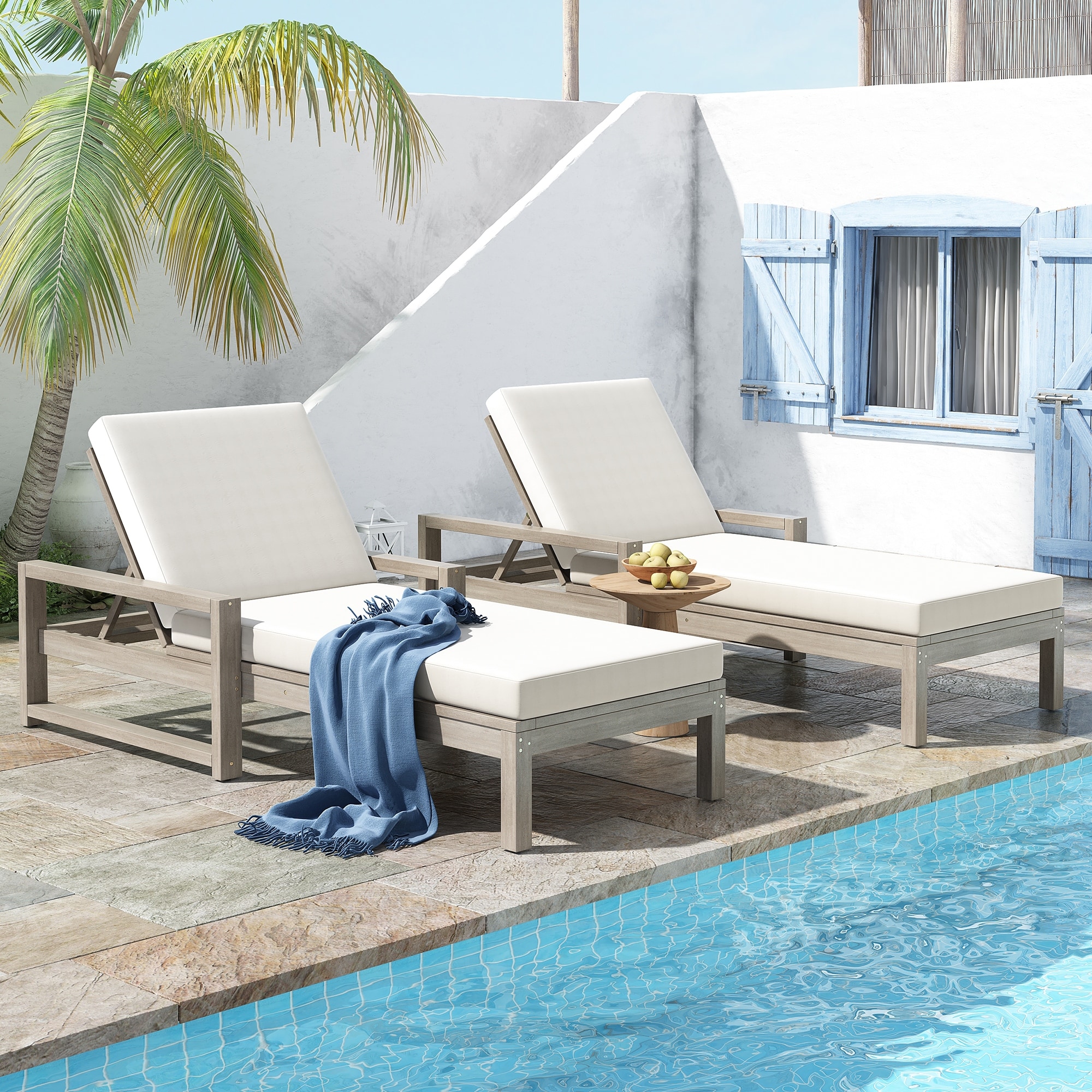 Acacia Wood Poolside Chaise Lounge with Adjustable Backrests (Set of 2) by Leisure Zone
