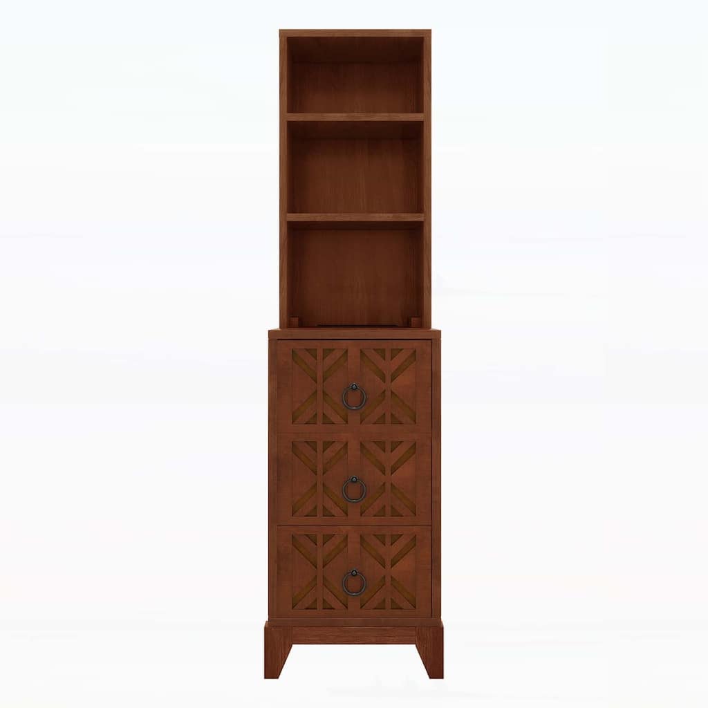 Tall Side Table with 3 Drawers,2 Open Shelves,and Charging Station,for Modern Bedrooms and Corners