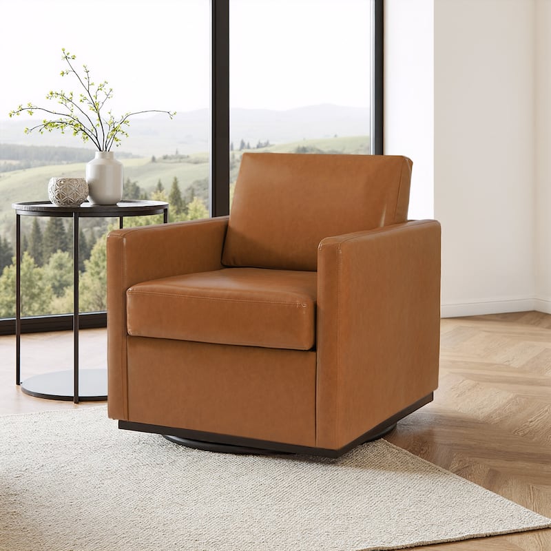 Chenille Leather Modern Swivel Accent Chair