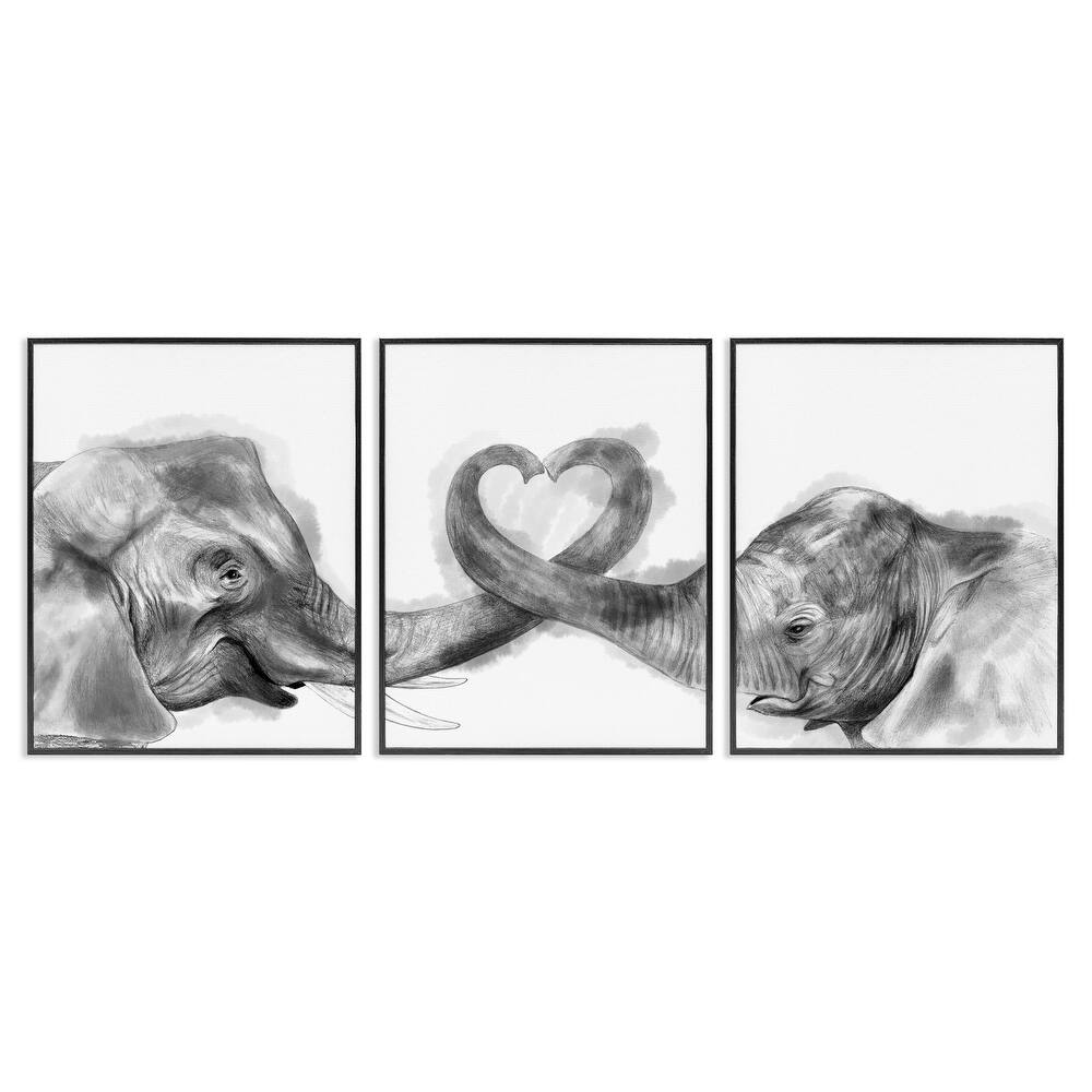 Stupell Elephant Trunk Heart Jungle Animal Illustration, 3pc Multi Piece Framed Wall Art Set