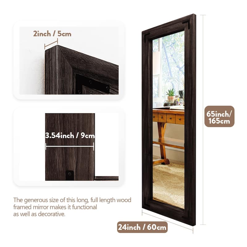 Farmhouse Rustic Wooden Framed Full Length Floor Mirror - 65"x24"