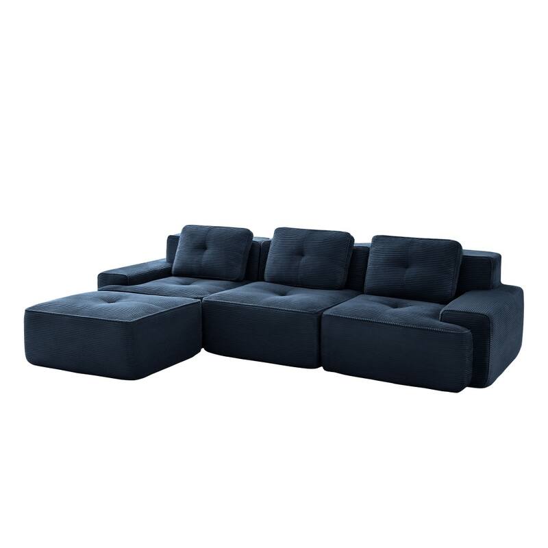 Modern 3-Seater Modular Tufted Design Corduroy Sectional Sofa with Deep Seat