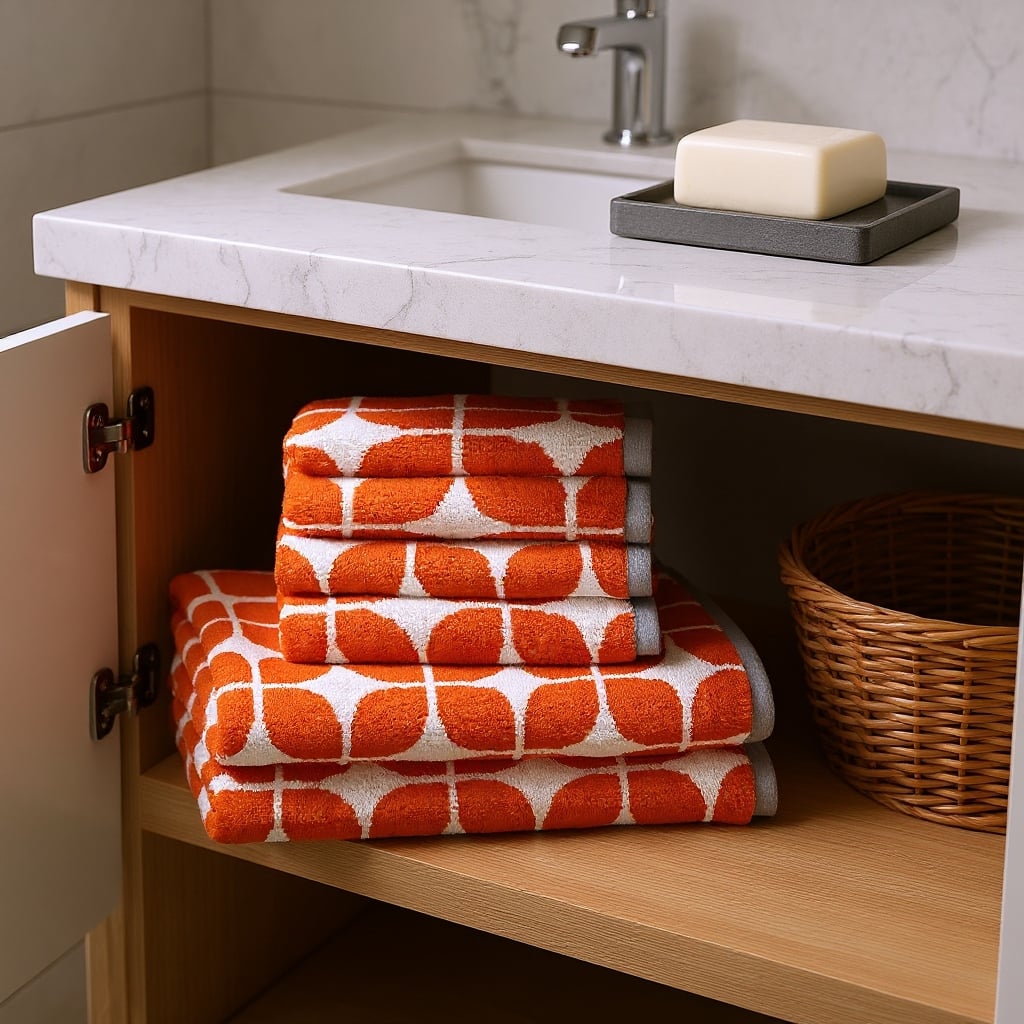 HomeRoots Set of Six Orange And White Cotton Geometric Jacquard Towel Set - 54.00' X '28.00' X '0.02