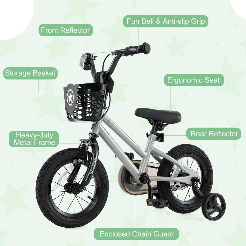 Kids Bike with Basket Adjustable Seat and Training Wheels