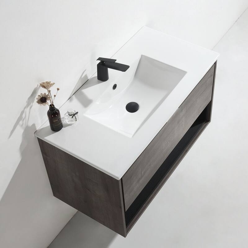 24"/30"/32"/36" Floating Bathroom Vanity Set with Ceramic Sink