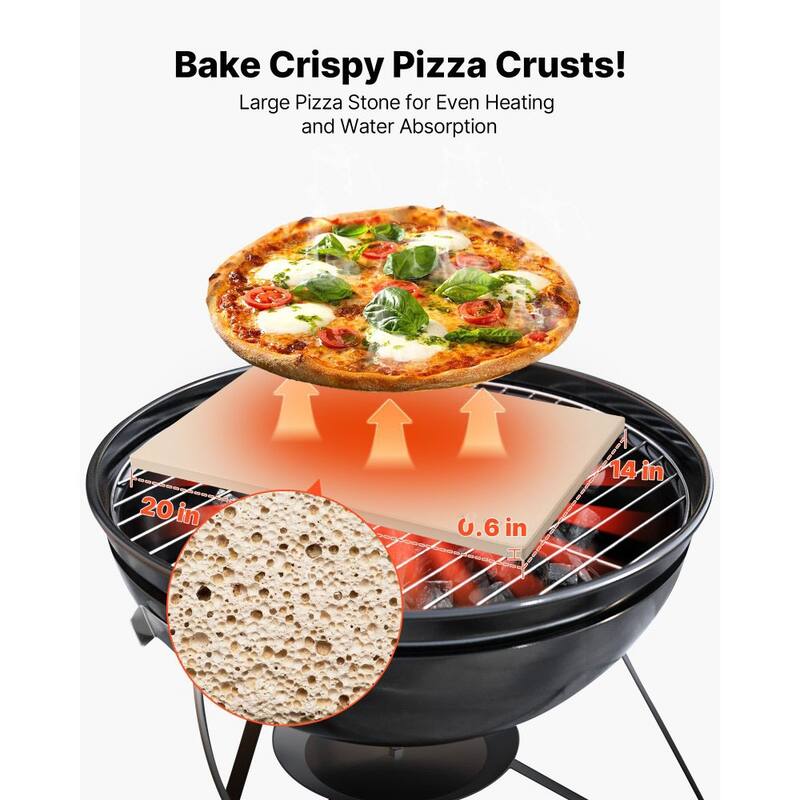 Beige Cordierite Pizza Stone 20x14in with Heat-Resistant and Accessories - 20 x 14 x 0.6 in