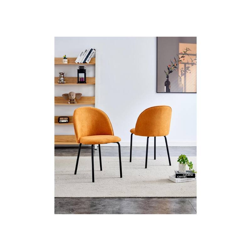 Modern Chair 2-Piece Set with Soft Seat and Comfortable Backrest，Powder-Coated Stainless Steel Frame - Orange