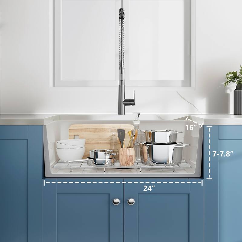 Farmhouse Sink for Small Kitchen and Laundry, Apron Front Porcelain Ceramic Sink Single Basin with Bottom Grid and Strainer