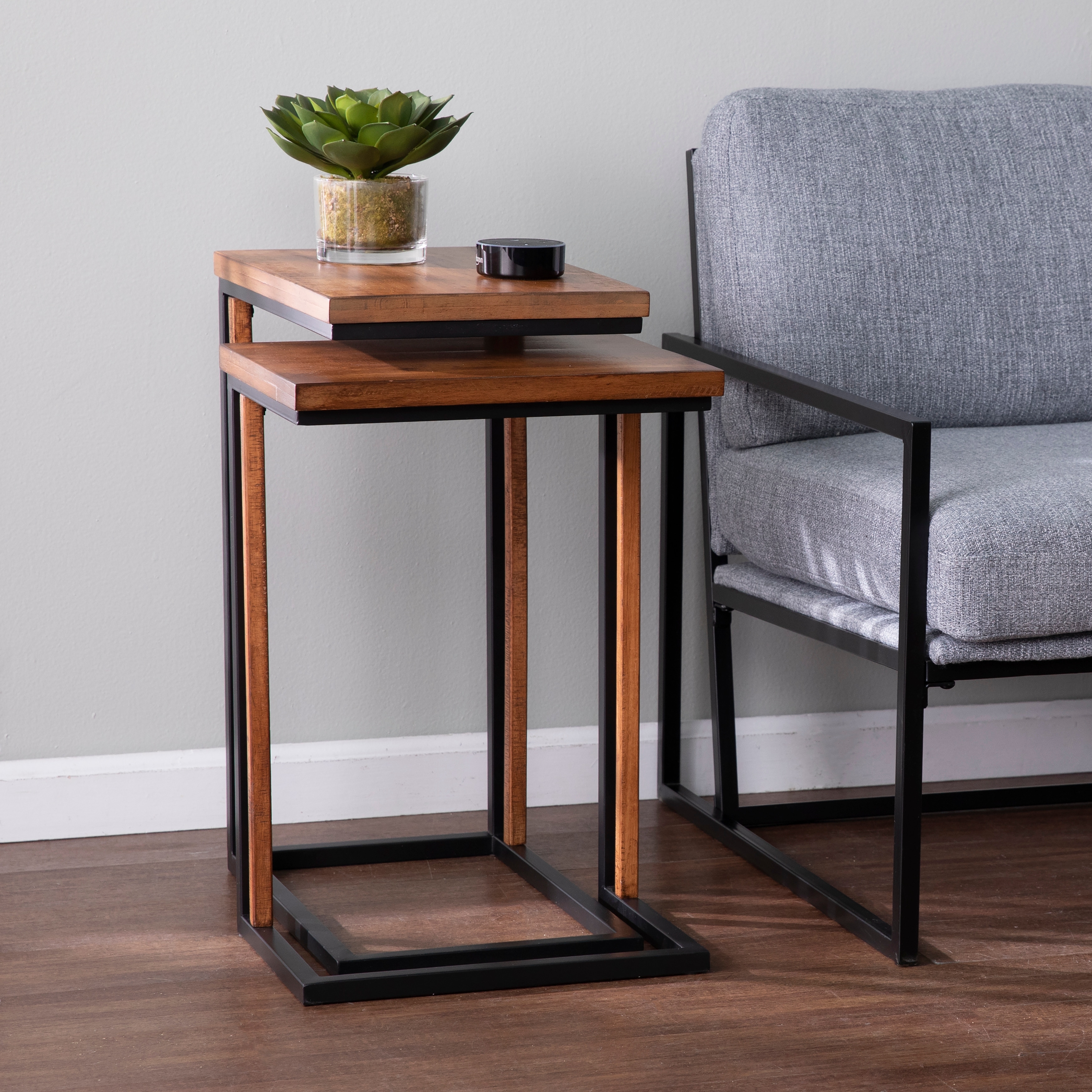 SEI Furniture Savanti Modern Farmhouse Brown Metal C-Table (Set of 2)