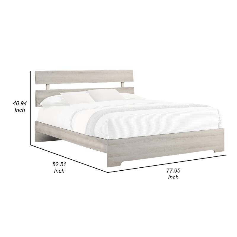Cuzzy King Platform Bed with Panel Headboard, Low Profile White Wood