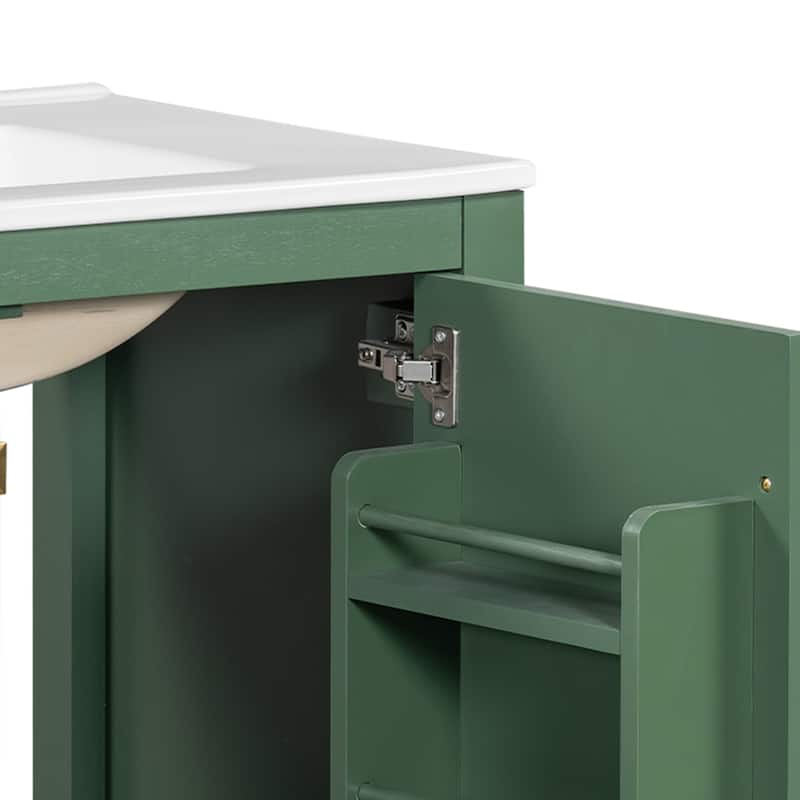 Roomfitters 30 Inch Bathroom Vanity with Single Ceramic Sink, Soft-Close Doors, Divided Drawer & Storage Cabinet, Green