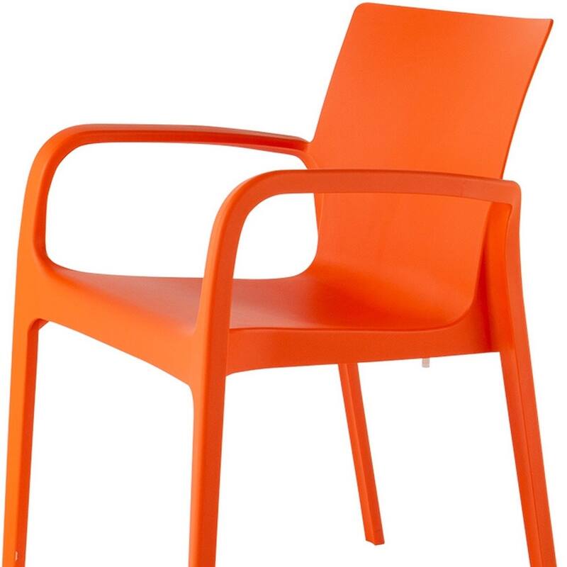 HomeRoots Set of Two Orange Heavy Duty Plastic Outdoor Stacking Dining Chairs