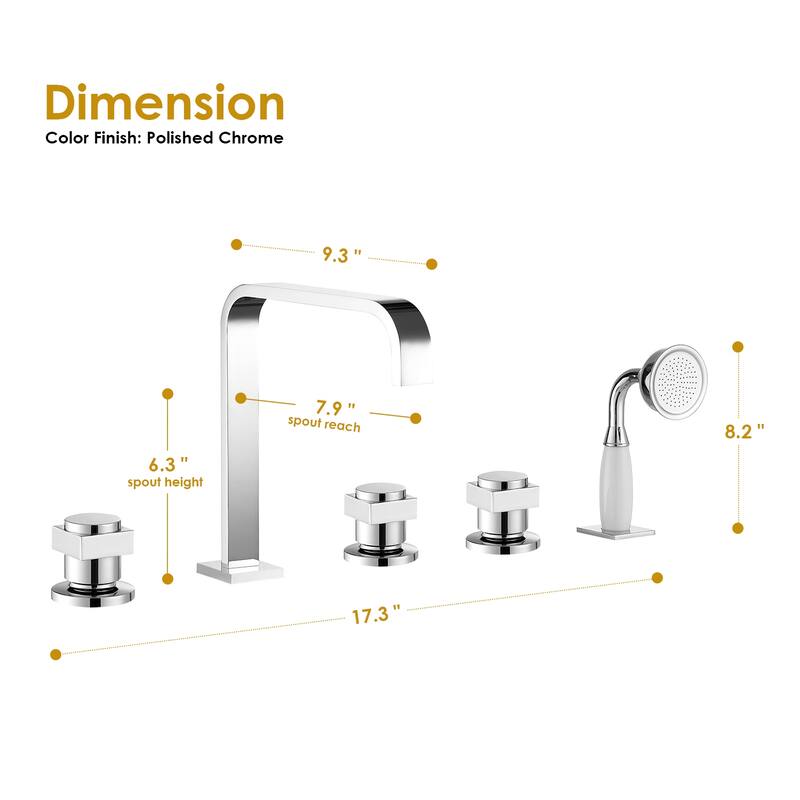 Altair Vikran Triple Handle Deck-Mount Roman Tub Faucet Trim with Handshower