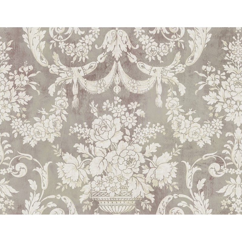 Seabrook Designs Drusilla Floral Vase Unpasted Wallpaper - 27 in. W x 27 ft. L - Metallic Smoke