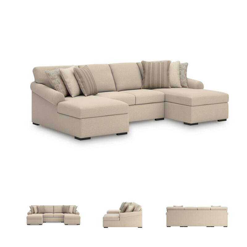Signature Design by Ashley LadyMae Beige 3-Piece Sectional with Chaise - 130" W x 69" D x 40" H