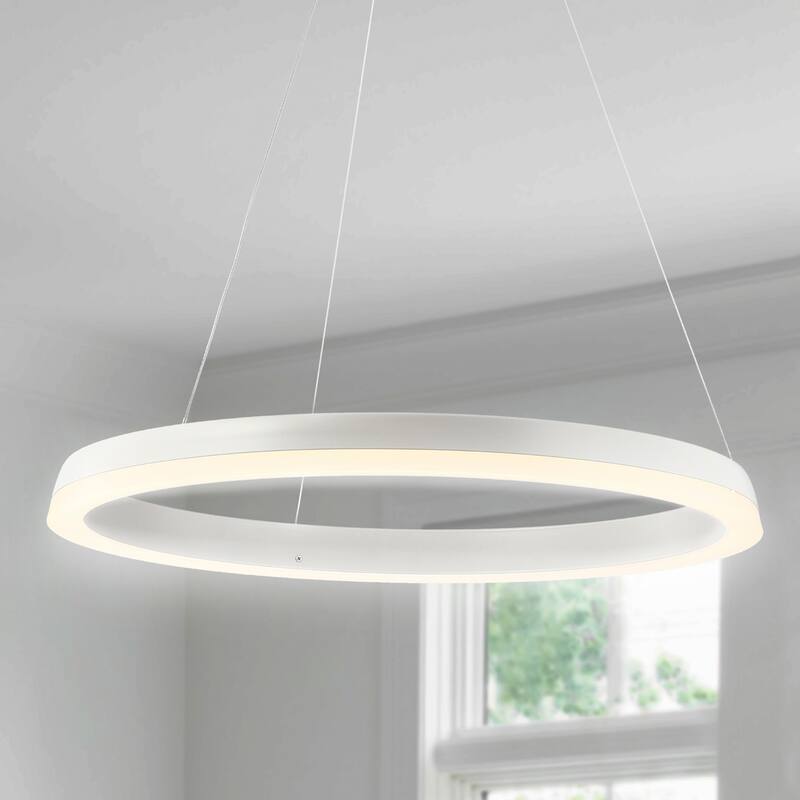 Benton 23.5" 1-Light LED Metal Hoop Pendant, by JONATHAN Y - Matte White