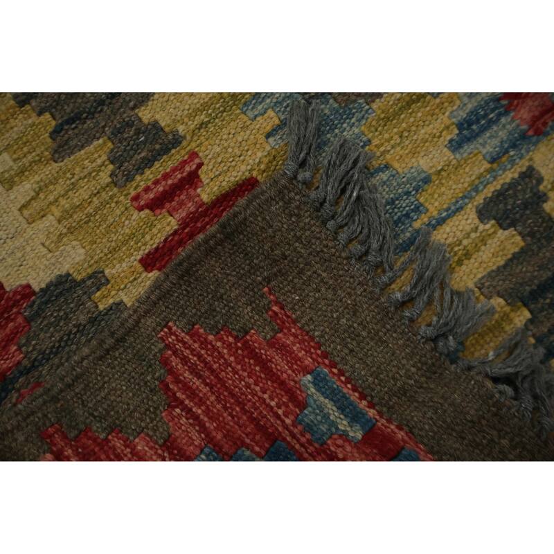 Hand Woven Oriental 100% Wool Carpet Southwestern Tribal Red Kilim Area Rug - 9' 10'' X 6' 6''