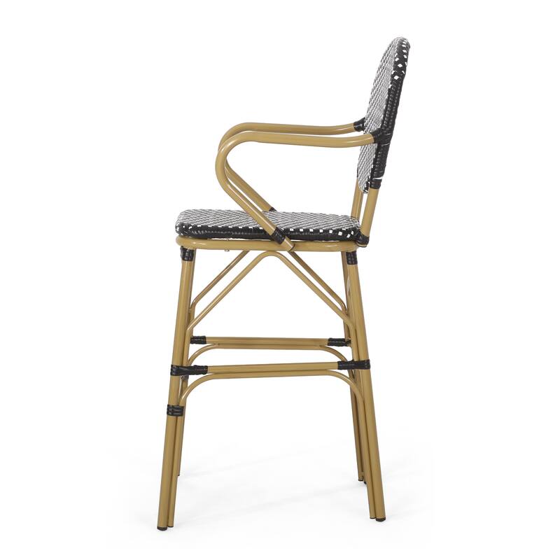 Outdoor Wicker and Aluminum Barstools, Set of 2