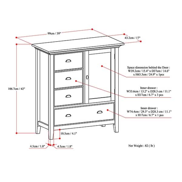 dimension image slide 1 of 3, WYNDENHALL Mansfield SOLID WOOD 39 inch Wide Transitional Medium Storage Cabinet - 39"w x 17"d x 42" h