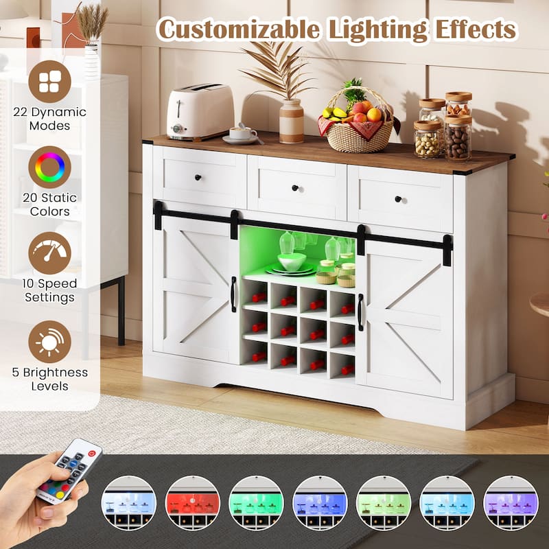 Gymax Wine Bar Cabinet w/LED Lights & Doors Coffee Station w/