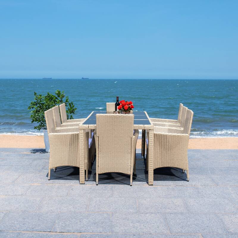 SAFAVIEH Outdoor Lianna 9-Piece Wicker Dining Set - 75Wx35Dx29H