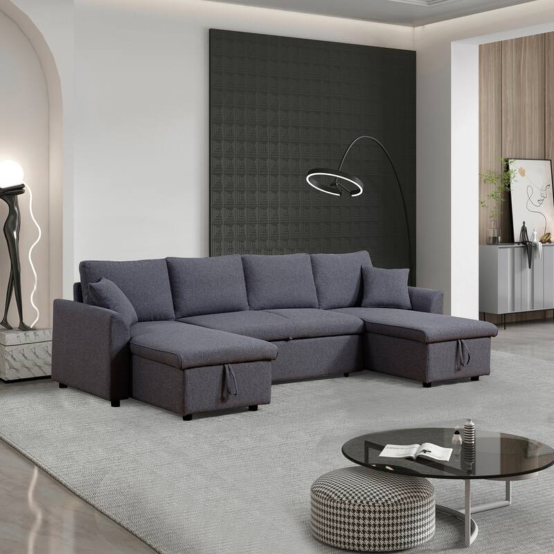 Fashionable U-Shape Pull-out Sleeper Sectional Sofa